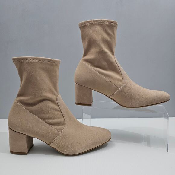 NEW Stuart Weitzman Siggy 60 Ankle Boot Womens 9 Beige Suede Stretch Block Heel - Picture 3 of 14